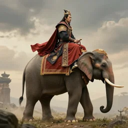 a fantasy king riding on the back of a royal elephant. by tianhua xu n 4