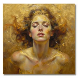 abstract oil matte portrait painting, women infused and swimming in a golden liquid partially covered, detailed faces, wonderful masterpiece, highly detailed, beautiful cinematic light, deep focus, elegant, smooth, sharp focus, golden ratio, dramatic illumination, ultra realistic, by gaston bussiere, j. c. leyendecker, craig mullins 8 k