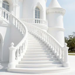 pure white classical staircase and castle