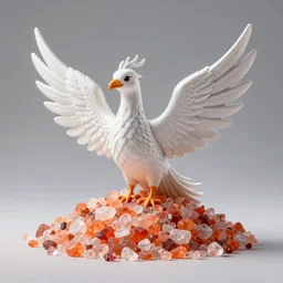 white phoenix orange pink salt crystals sharp detail 3d render simple background brand clean graphic design fai khadra gaika style