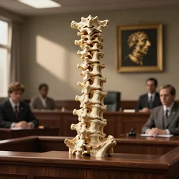 neck vertebrae in the courtroom getting sued, high detail, realistic
