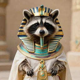a raccoon dressed as ancient egyptian royalty
