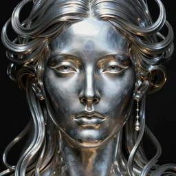 detailed realistic beautiful chrome goddess face portrait by jean delville, gustave dore, iris van herpen and marco mazzoni, art forms of nature by ernst haeckel, art nouveau, symbolist, visionary, gothic, neo - gothic, pre - raphaelite, fractal lace, intricate alien botanicals, biodiversity, surreality, hyperdetailed ultrasharp octane render