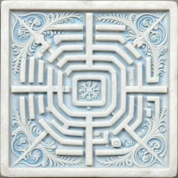 fractals, maze, thin lines, ernst haeckel, carved soapstone relief paneling white and pale blue