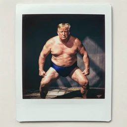 donald trump as a sumo wrestler, polaroid photo