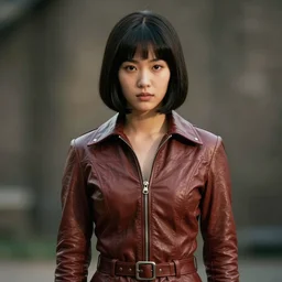 youthful asian blade runner demure, exquisite features, feminine cut, 1 9 7 0's frontiers in flight leather suit, roger deakins