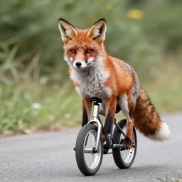 a fox riding a unicycle
