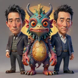 stylish colourful caricature - 3 d vfx art - of a creature, art style by zdzisaw beksinski, tadanori yoko & hsiao - ron cheng, character concept art, unreal engine render, digital illustration, sharp, intricate detail, volumetric light, ray tracing, soft light, claymation style, symmetric, acrylic on canvas, pinterest, artstation,