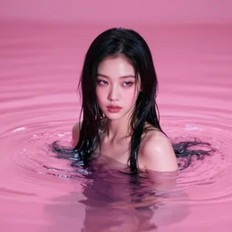 lee jin - eun emerging from pink water in cyberpunk theme by michael garmash and katsuhiro otomo, rule of thirds, seductive look, beautiful