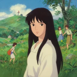 a beautiful scenic painting of a beautiful young woman that looks like princess mononoke by artgerm and wlop and wes anderson and spike jonze