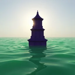 green sea and dark purple illusion tower in the back with polar sun, hyper realistic, by wenjun lin, by greg rutkowski, by anton fadeev, by rhads, 4 k, volumetric lighting, so many wires, fire, fire flies, snow powder