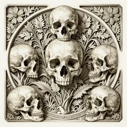 memento mori by arthur rackham, detailed, art nouveau, gothic, intricately carved antique bone, skulls, botanicals, horizontal symmetry