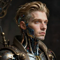 Portrait of a cybernetic man, steampunk, digital art, artstation, detailed, realistic