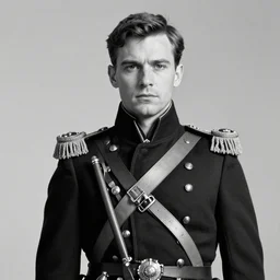 patrick bateman as a french general during ww 1, black and white photography