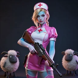 caitlyn, from league of legends, wearing nurse costume, holding a rifle, hyper detailed, digital art, trending in artstation, cinematic lighting, studio quality, smooth render, fluorescent skin, unreal engine 5 rendered, octane rendered, art style by klimt and nixeu and sleepy sheep and wlop and krenz cushart