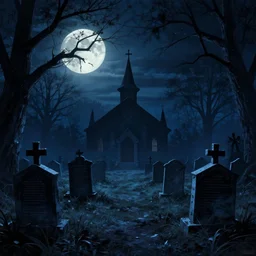 haunted cemetery at midnight