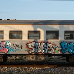 a train covered with graffiti by martha cooper
