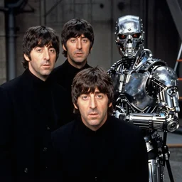 the beatles next to the terminator, real movie scene