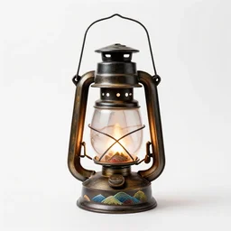 embroidered oil lantern, commercial catalog photo, isolated on a pure white background, centered, entire object in frame, sharp focus, soft studio lighting
