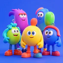 colorful cartoon characters, 1 9 9 0 s 3 d render, weird lighting