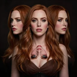 symmetry!! christina hendricks!!! full frontal body photography of christina hendricks in cosplay, blushing, perfect facial symmetry, dim volumetric cinematic lighting, 8 k, post - processing, extremely hyper - detailed, intricate, epic composition, masterpiece, stunning,