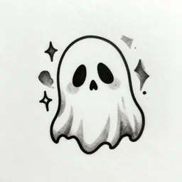 spooky art, tattoo style, on white paper