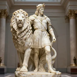 an ultra detailed life size marble sculpture of king richard the lionhearted in a museum, epic anime fantasy, 8 k, volumetric lighting, smooth, highly detailed, digital illustration, octane render, art by jeong seon and greg rutkowsi, artstation