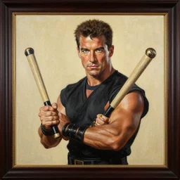a 1 6 0 0 s framed portrait painting of jean - claude van damme with nunchucks, intricate, elegant, highly detailed