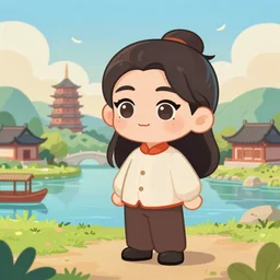 Anime girl Mao Zedong, landscape, high quality, cartoon, Song Dynasty, 8k