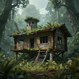 a beautiful ultradetailed rendering of log house nature city industrial architecture abandoned unfinished building urbex building architecture by john william casilear, otherworldly rainforest galactic scumm bar landscape, archdaily, wallpaper, highly detailed, trending on artstation.