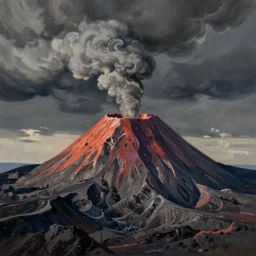 volcano base detailed painting by rene magritte