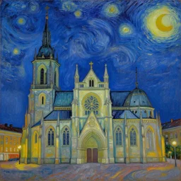 uppsala cathedral at night in the style of van gogh, oil painting
