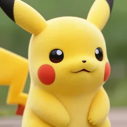A close up macro shot of a furry toy Pikachu, hyper realistic