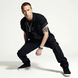 eminem lunging at the camera, white background