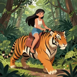 girl riding giant tiger in the jungle, trending on artstation