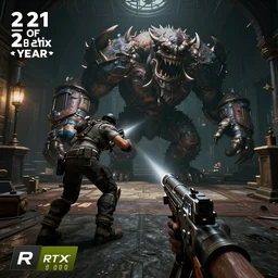 a new 2 0 2 1 modern realistic graphic first person game screenshot of a monster boss fight in dark house game, realistic, ultra setting, highly detailed, fps game, game of the year, raytracing on, rtx 3 0 9 0 ti