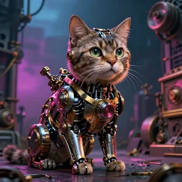 a cyborg cat of the apocalypse, part mechanical cat, steampunk. hyperealistic very colourful hdr cinematic lighting cgi render photorealistic cinematic octane render