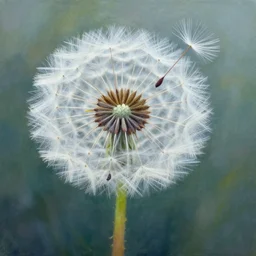 a beautiful fairytale painting of a dandelion seed that is also a fairy. the dandelion seed is the body of the fairy. beautiful clear painting by arthur