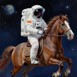 award winning painting of an astronaut riding a horse in outer space, character art, sci-fi, high-detailed, vivid, trending on artstation