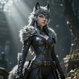 A screenshot from Game of Thrones featuring an anime wolf girl, unreal engine, ray tracing, god rays, DAZ, 4K, UHD, octane render, cinematic, volumetric lightning, game engine, Kyoto Animation, Yen Press