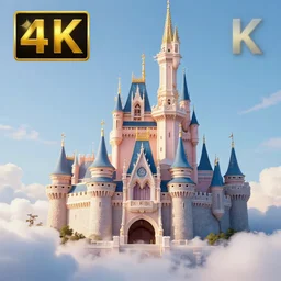 close up of beautiful kawaii castle in the clouds, detailed, highly detailed, hd, 4 k, sharp, clear, high res, high quality, cinematic, 2 point studio lighting,