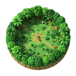 the tangled jungle level design, bird's eye view 3D render N64