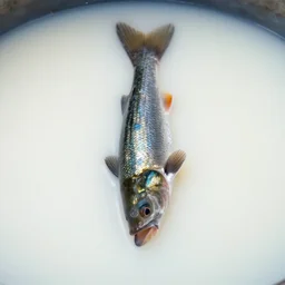 fish facing down on top of a milk jet stream