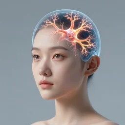 surreal intense portrait of one girl staring with neurons firing inside her brain by disney concept artists, blunt borders, rule of thirds, vibrant colors, emotional