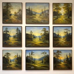 wall full of beautiful paintings