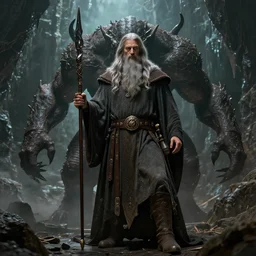 Gandalf and the balrog in the mines of Moria, Concept art by Jorge jacinto, masterpiece, highly detailed and ultra realistic, trending on artstation, cgstudio