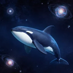 trippy lsd themed galactic orca swimming in outer space