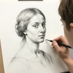 study of a womans portrait drawn by an old master as instruction to his pupil