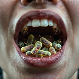 a mouth full of bacteria. rotten image.