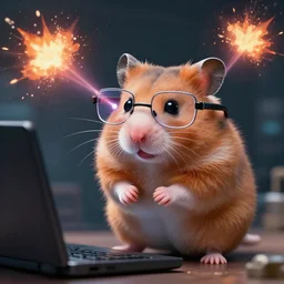 engineer hamster in tech glasses with lasers and explosions